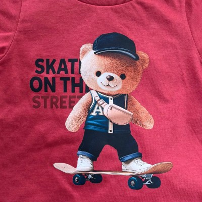 Conj. Camiseta Skate on the Street e Bermuda - Vermelho Maple